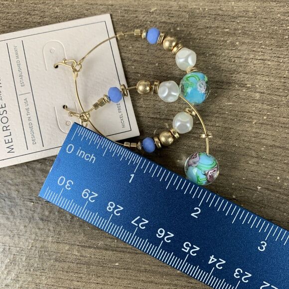 Melrose and Market Faux Pearl Beaded Dangle Earrings Drop Circle Hoop Teardrop - Picture 7 of 7